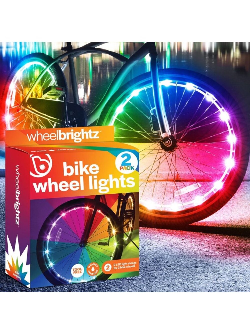 LED Bike Wheel Lights - 2-Pack, Weatherproof & Durable, 14 Colors, 48+ Hours